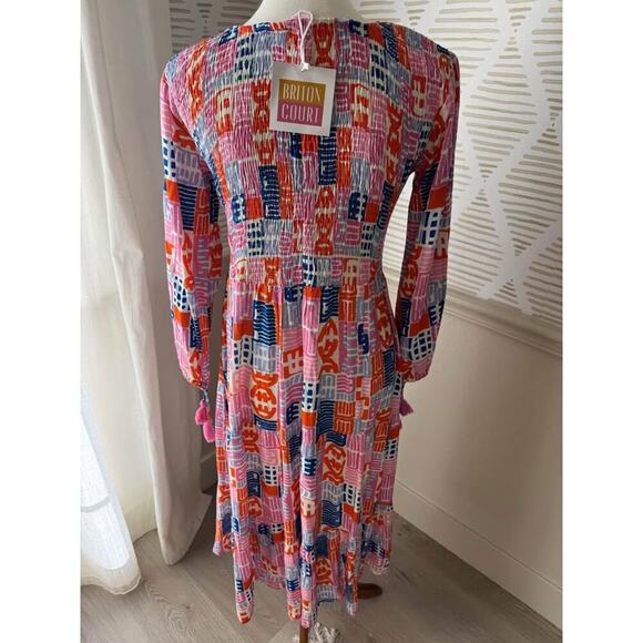 NWT Briton Court Women’s Small Smocked Midi Maxi Multicolor Dress - Picture 4 of 5